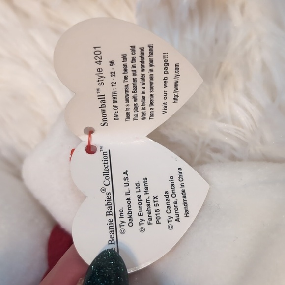 TY Beanie Babies 1996 Ty Snowball the Snowman BD 12-22-96 - Picture 3 of 8